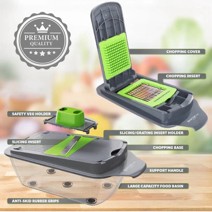 Vegetable Chopper Food Slicer Pro | 15 Pc Multifuctional Kitchen Gadgets for Onion, Veggie, Cheese Grater, Vegetables Cutter with Large Container, Easy to Clean, with Bonus Brush and Fork