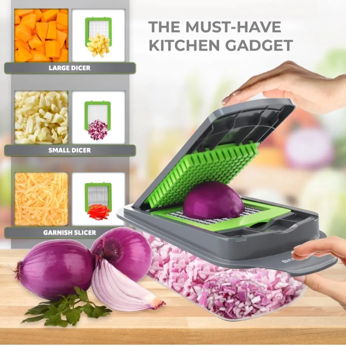 Vegetable Chopper Food Slicer Pro | 15 Pc Multifuctional Kitchen Gadgets for Onion, Veggie, Cheese Grater, Vegetables Cutter with Large Container, Easy to Clean, with Bonus Brush and Fork
