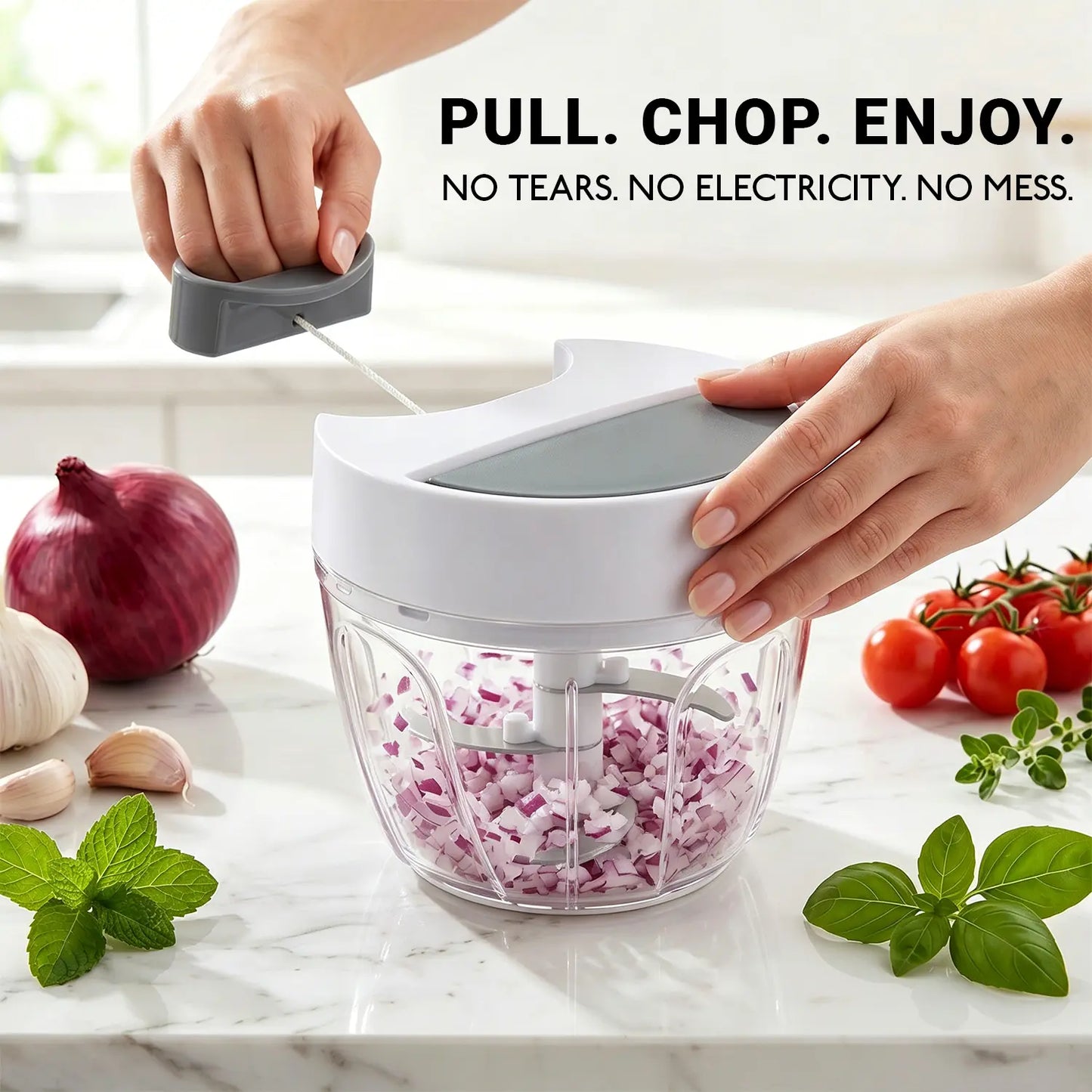 SUSTEAS Hand Pull Food Chopper, 422 Stainless Steel Triple Blade Manual Onion Garlic Cutter, No Electricity Washable Kitchen Mincer, Anti-Tear Portable Veggie Minced Cutting Tool,Summerwins Summerwins