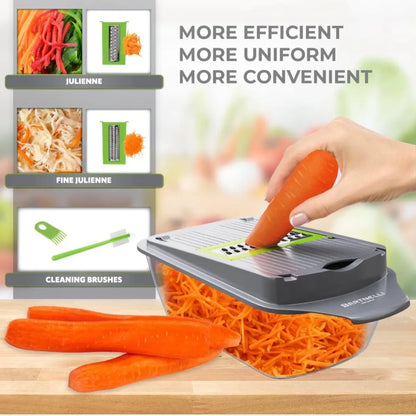 Vegetable Chopper Food Slicer Pro | 15 Pc Multifuctional Kitchen Gadgets for Onion, Veggie, Cheese Grater, Vegetables Cutter with Large Container, Easy to Clean, with Bonus Brush and Fork