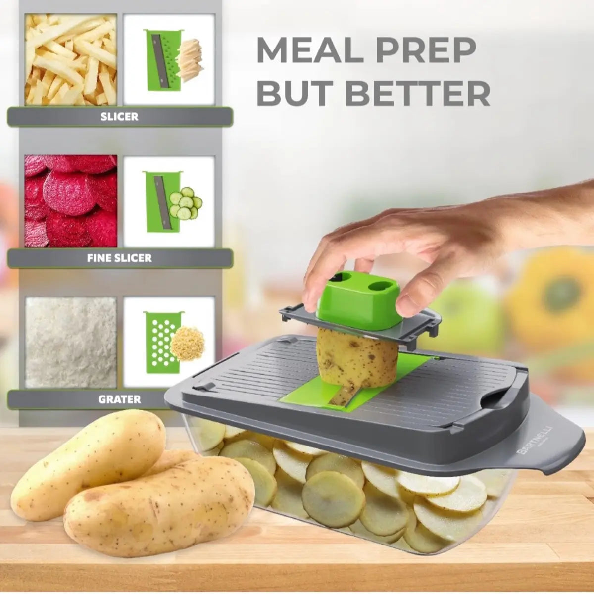 Vegetable Chopper Food Slicer Pro | 15 Pc Multifuctional Kitchen Gadgets for Onion, Veggie, Cheese Grater, Vegetables Cutter with Large Container, Easy to Clean, with Bonus Brush and Fork