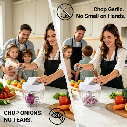 SUSTEAS Hand Pull Food Chopper, 422 Stainless Steel Triple Blade Manual Onion Garlic Cutter, No Electricity Washable Kitchen Mincer, Anti-Tear Portable Veggie Minced Cutting Tool,Summerwins Summerwins